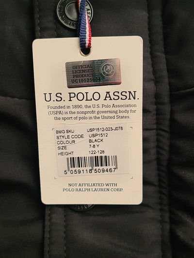 U.S. Polo Assn. Boys Black Parka Coat Size 7-8 Years **** V75