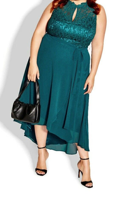 City Chic Dress Hi lo lover Emerald Green UkS****Ref V374