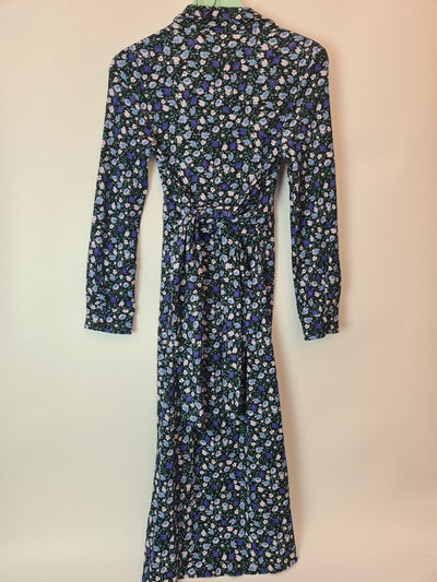 River Island Floral Long-Sleeve Black/Blue Dress Size 14 **** V253