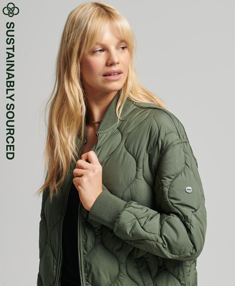 Superdry Studios Longline Quilted Green Coat Size 6 **** V28