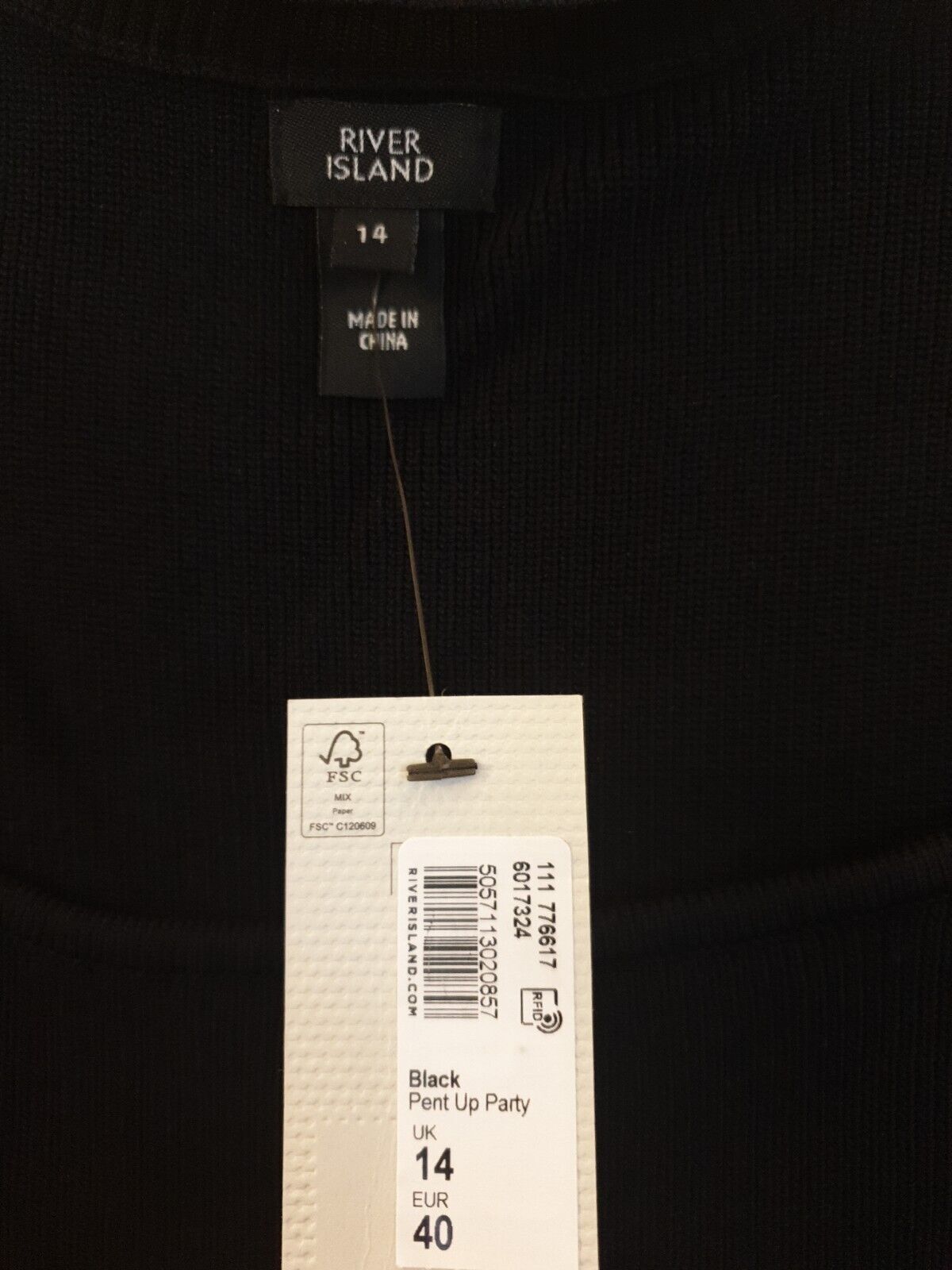 River Island Jumper Dress- Black. Uk14