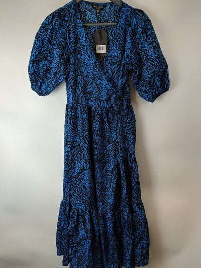 Brave Soul Blue Animal Printed Wrap Midi Dress Size XSmall **** V192