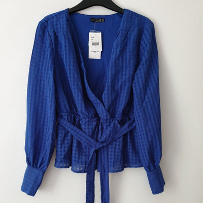 Quiz Royal Blue Check Long Sleeve Wrap Top Size 14****Ref V40