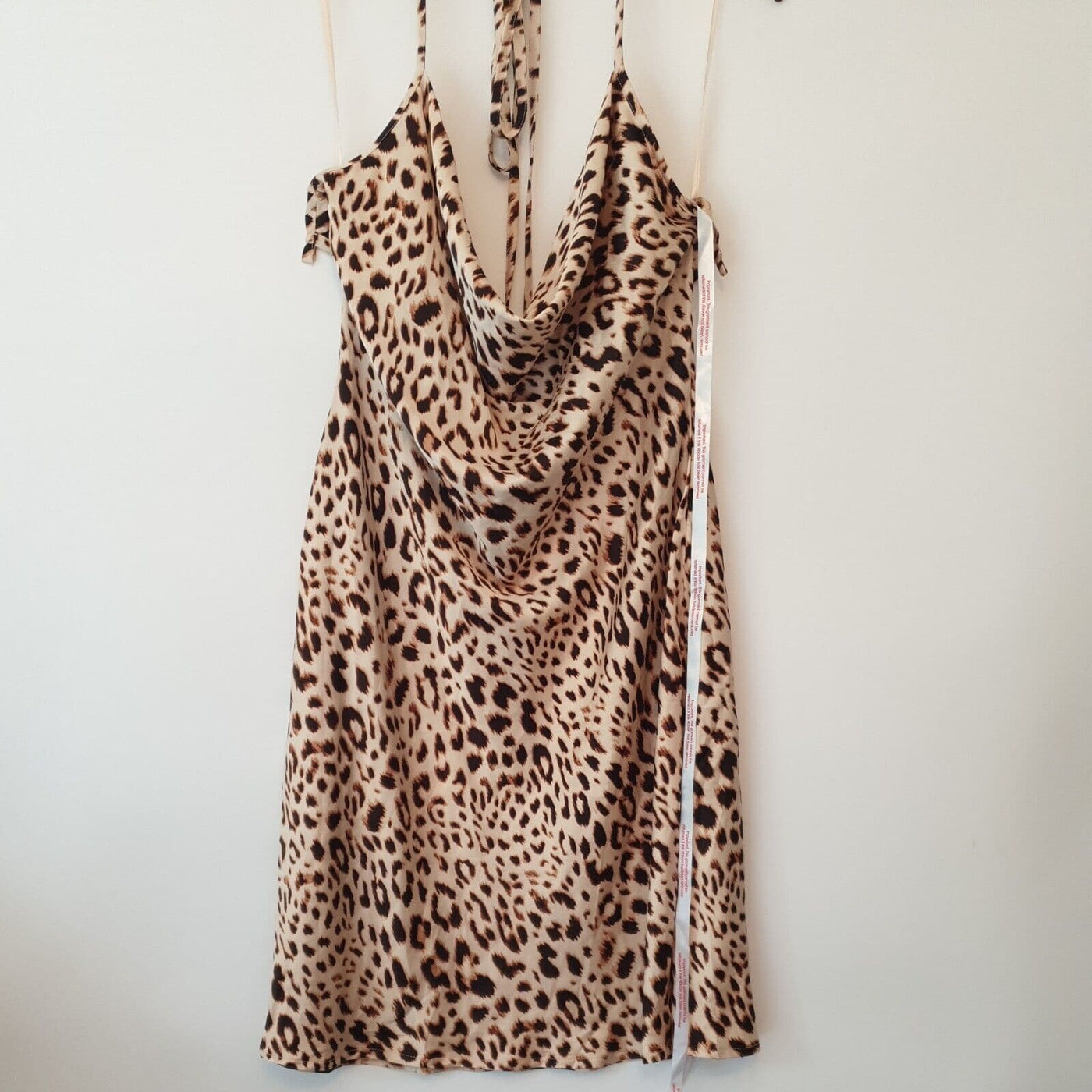 Missguided Cowl Cami Dress Satin Leopard Print Dress Brown Uk12****Ref V57