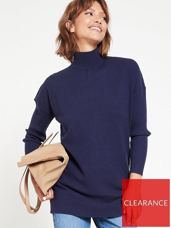Knitted Ribbed Turtle Neck Jumper - Navy. UK 14