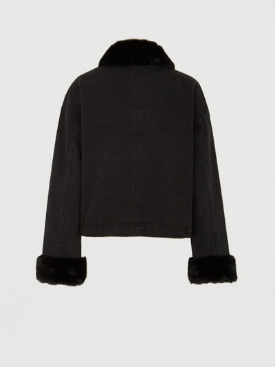 Michelle Keegan Black Faux Fur Trim Denim Jacket Size 12 **** V277