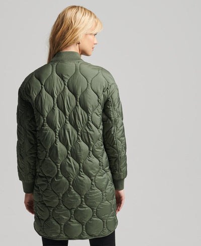Superdry Studios Longline Quilted Green Coat Size 6 **** V28