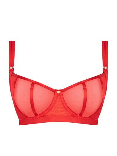 Curvy Kate Flame Red Scantilly Sheer Chic Bra Size 34HH *** V558