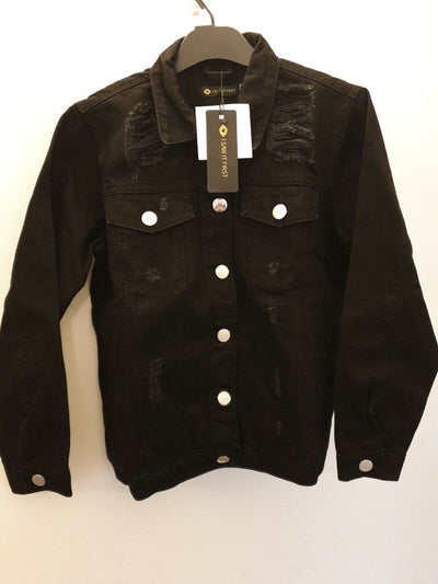 i saw it first Distressed Oversized Denim Jacket Black Uk6 Ref R12