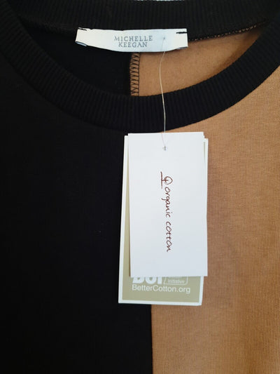 Michelle Keegan Sweatshirt Dress- Black/Tan. Uk 18