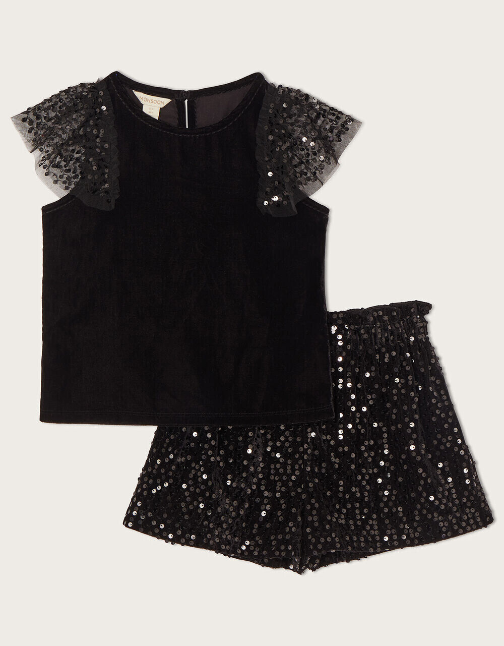 Monsoon Girls Party Black Sequin Shorts Size 7-8 Years