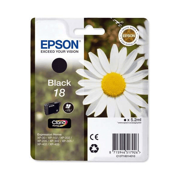 Epson 18 Ink Cartridge (C13T18014012) - Black. Ref T7