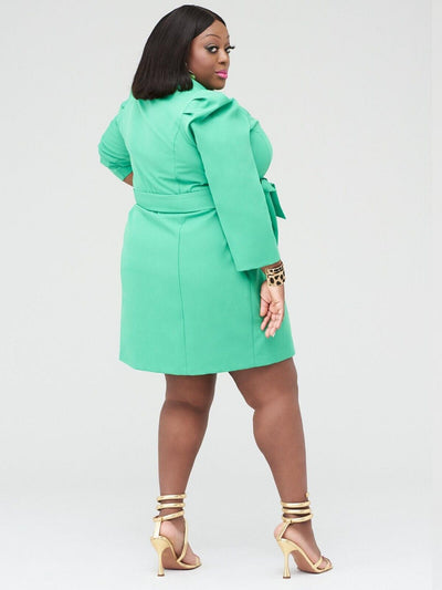 Judi Love Belted Tailored Blazer Dress – Green. UK 16