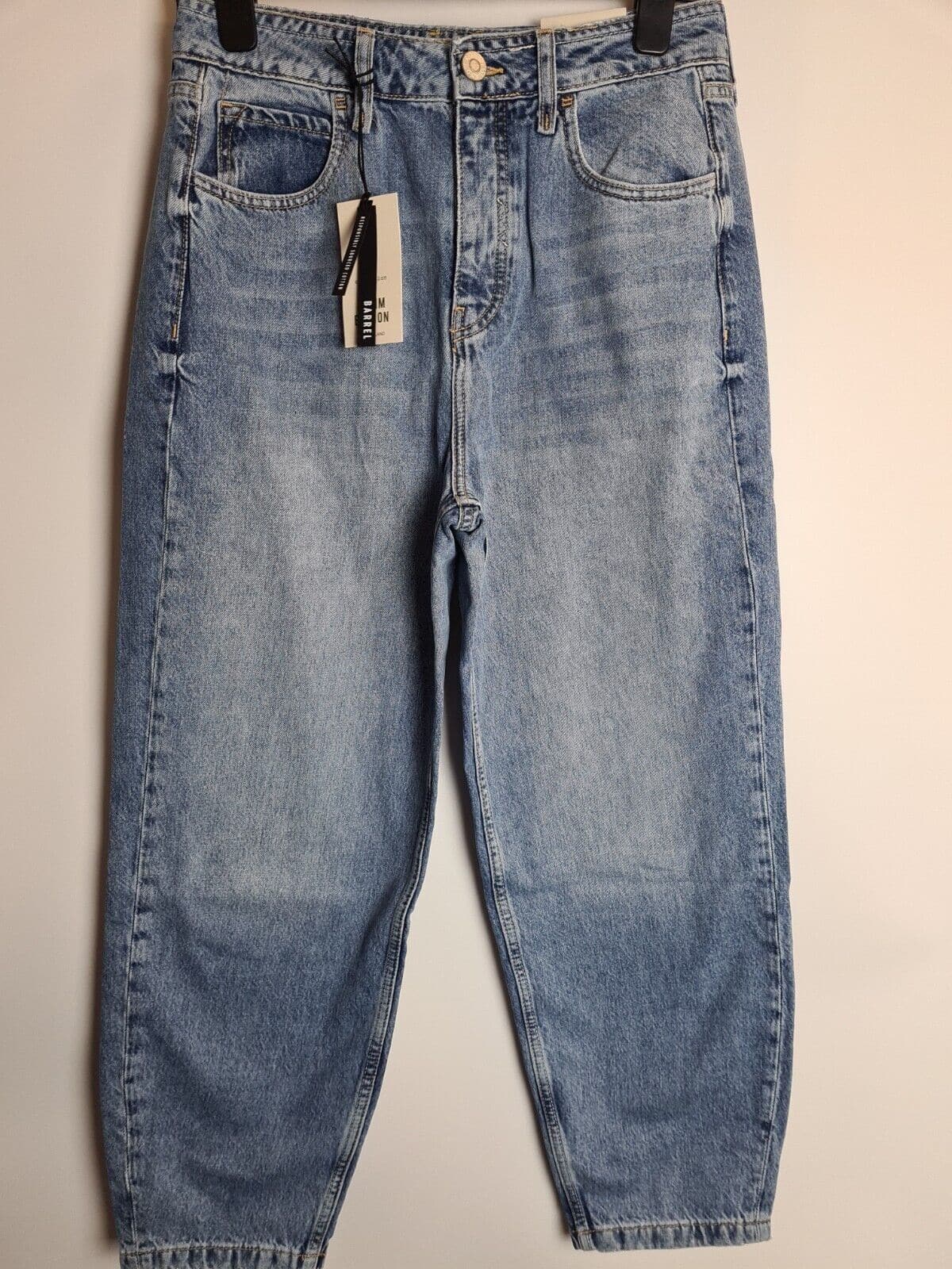 River Island Luxe Collection Medium Wash Barrel Jeans Size 10Long **** V80