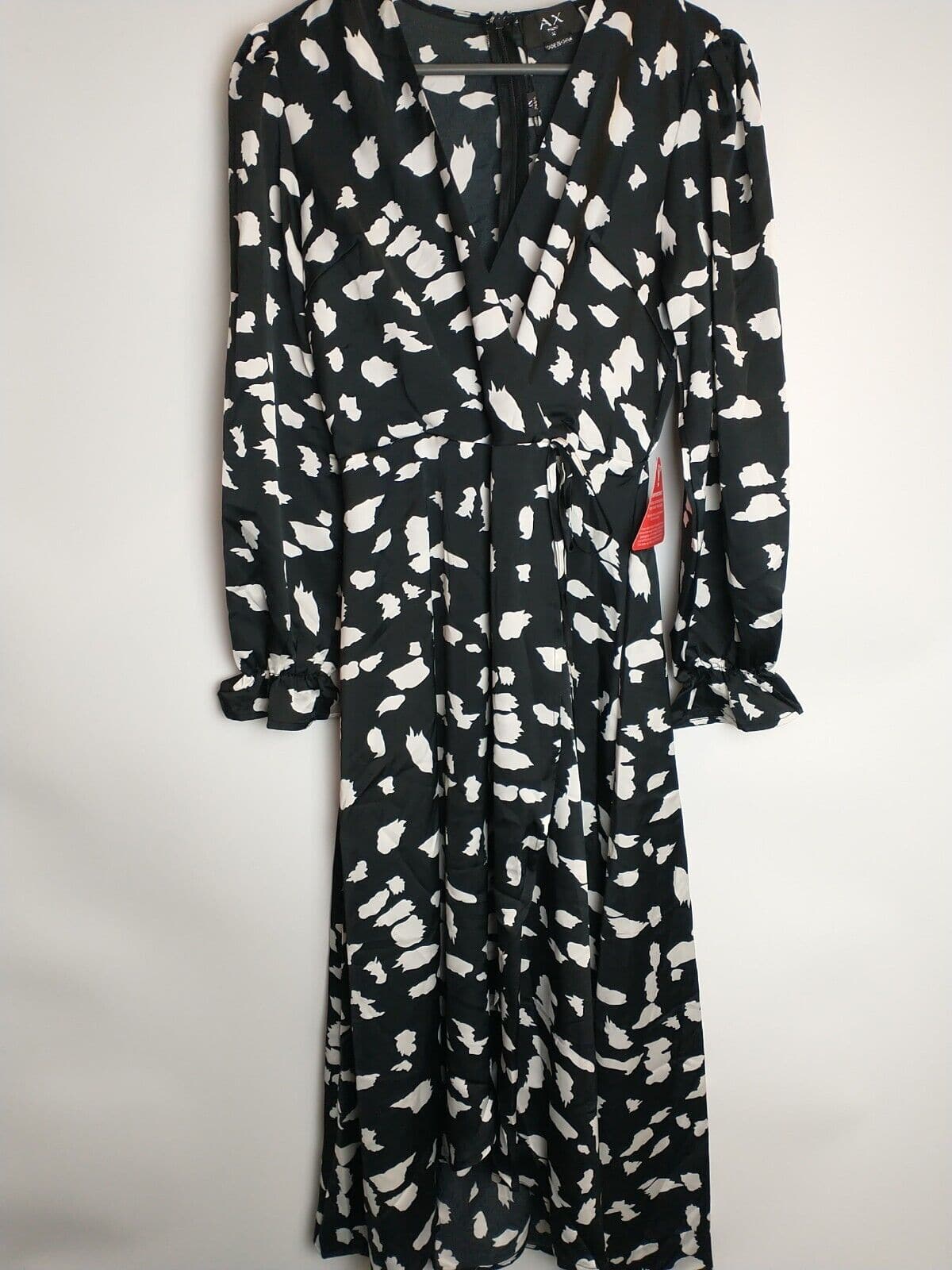 Ax Paris Black And White Printed Wrap Midi Dress Size 8 **** V37 - Big_Stock_Clearance