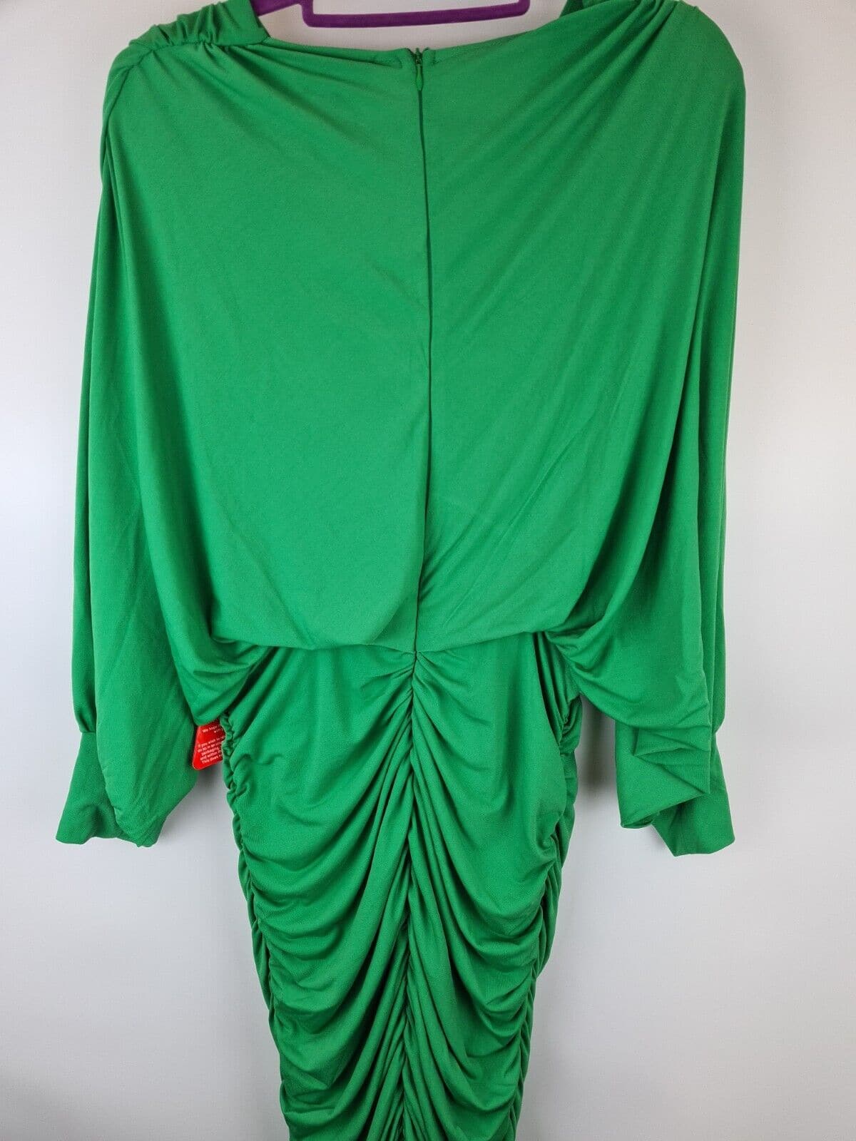 Ax Paris Green Ruched Bat Wing Plunge Dress Size UK 12 **** V266 - Big_Stock_Clearance