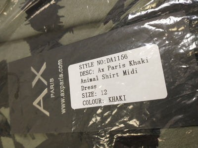 Ax Paris Khaki Animal Shirt Mini Dress. UK 12 **** Ref V209 - Big_Stock_Clearance